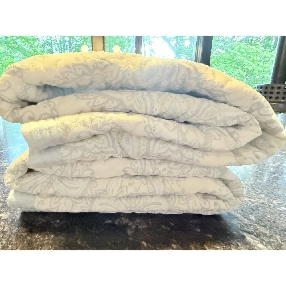 Company Store King Coverlet 2 Shams Set Blue Sage Paisley Cotton Quilt VTG